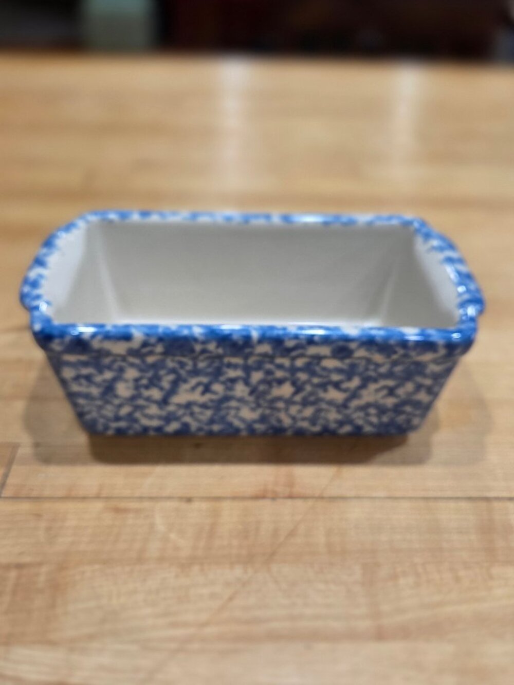 Vintage Blue Cobalt Spongeware Ceramic Mini Loaf Pan Baking Dish